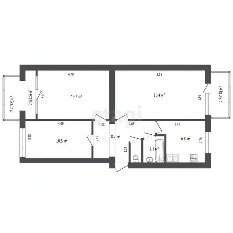 3-к кв. Крым, Евпатория ул. Тимирязева, 3 (59.2 м) - Фото 2