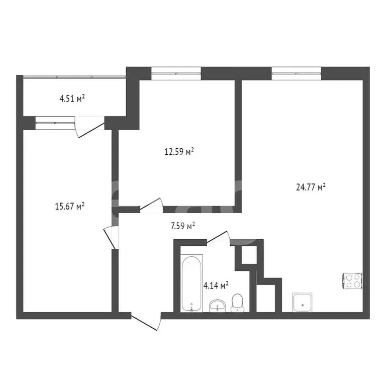 2-комнатная квартира: Тюмень, улица Газовиков, 77 (63.9 м) - Фото 0