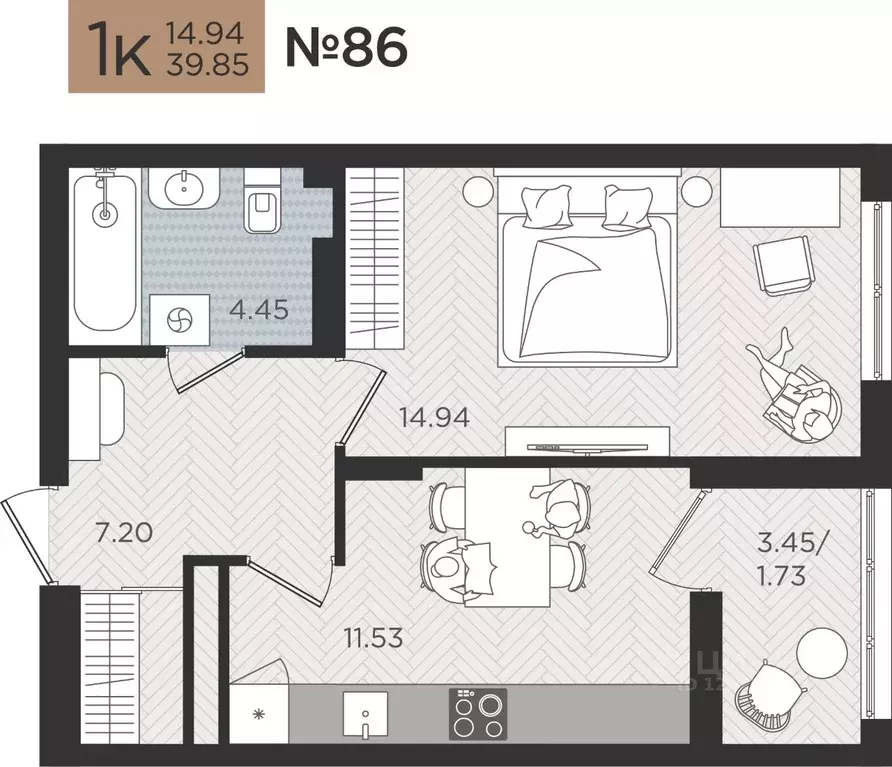 1-к кв. Калининградская область, Калининград Мой Город жилой комплекс ... - Фото 1