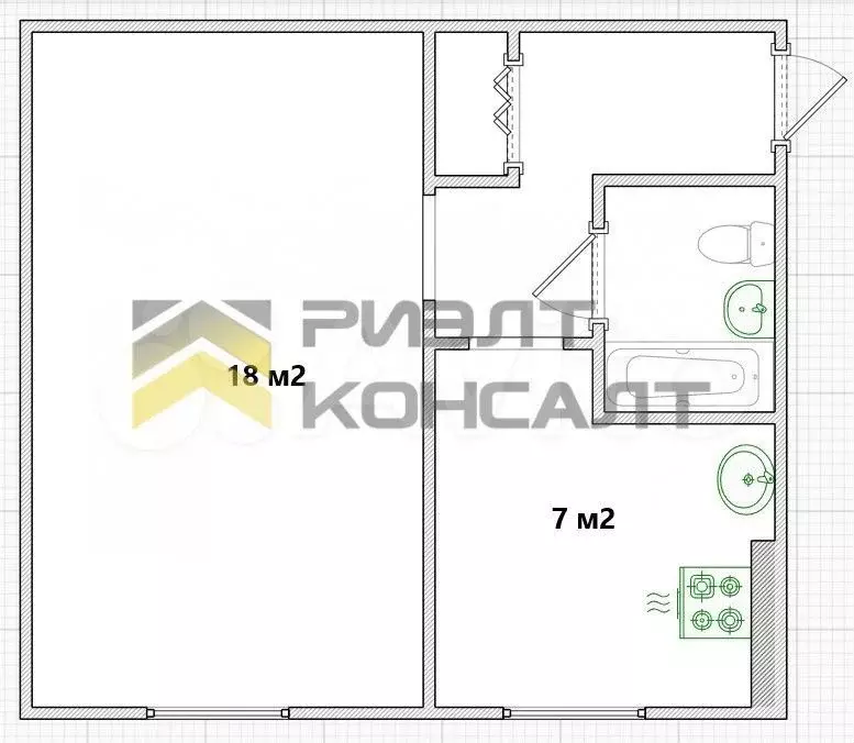 1-к. квартира, 36,6 м, 2/3 эт. - Фото 0