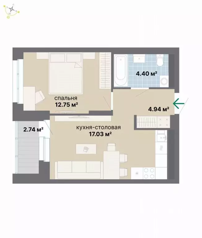 1-к кв. Свердловская область, Екатеринбург Эльмаш жилрайон,  (41.86 м) - Фото 1