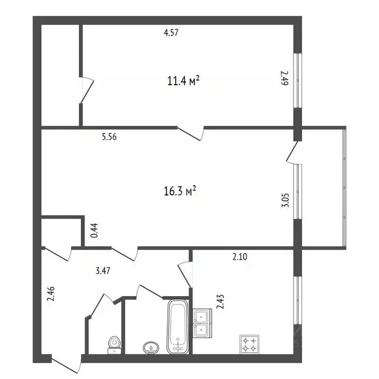 2-к кв. Санкт-Петербург ул. Шателена, 4 (43.5 м) - Фото 2