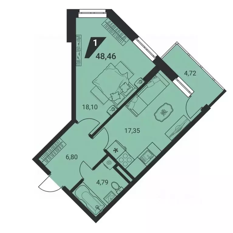 1-к кв. Свердловская область, Екатеринбург ул. Громова, 26/4 (47.9 м) - Фото 2