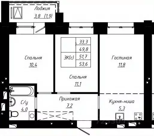 3-к кв. Алтайский край, Барнаул ул. Чернышевского, 189к1 (51.7 м) - Фото 0