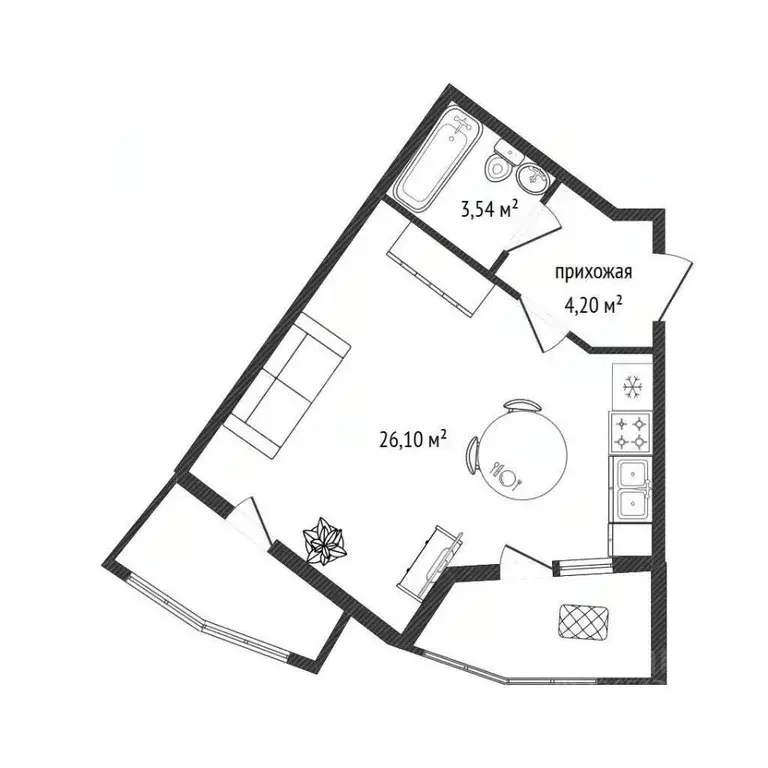 Студия Новосибирская область, Новосибирск ул. Есенина, 67 (38.3 м) - Фото 2