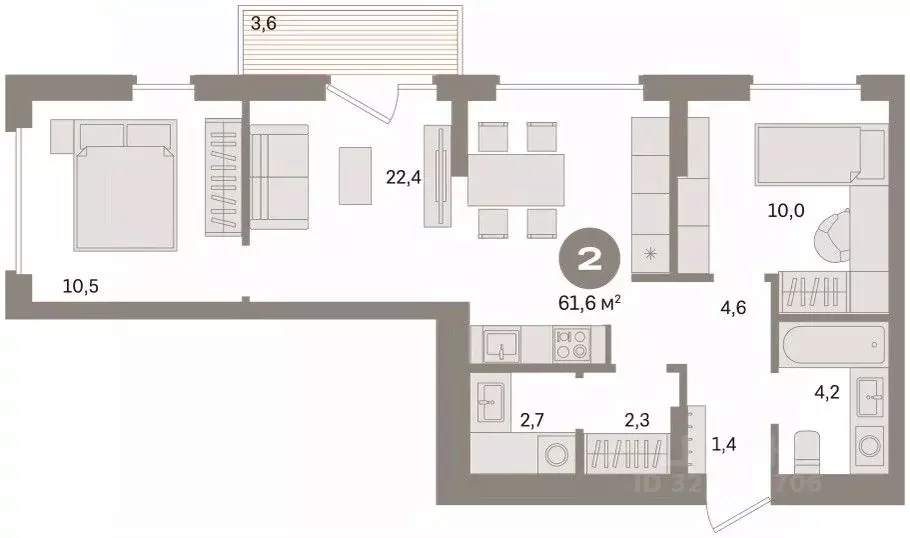 2-к кв. Омская область, Омск  (61.6 м) - Фото 2