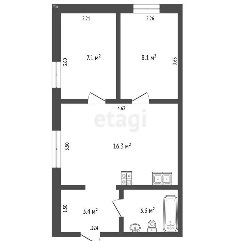 3-комнатная квартира: Якутск, микрорайон Борисовка-1, 6 (39.2 м) - Фото 1
