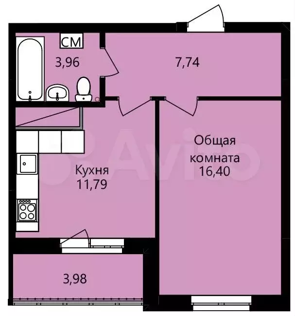 1-к. квартира, 41,9 м, 6/12 эт. - Фото 1