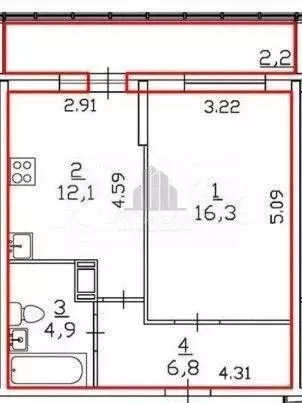 1-к. квартира, 40,1 м, 8/12 эт. - Фото 0
