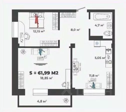 2-к кв. Хакасия, Абакан ул. Генерала Тихонова, 5 (61.99 м) - Фото 0