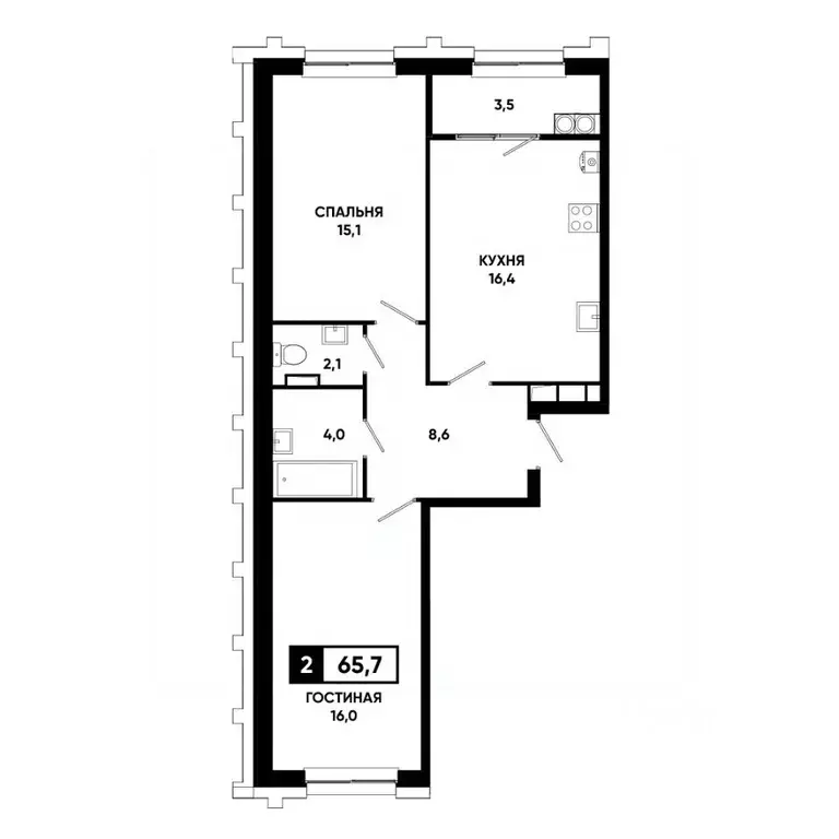 2-к кв. Ставропольский край, Ставрополь просп. Российский, 16к1 (65.7 ... - Фото 1