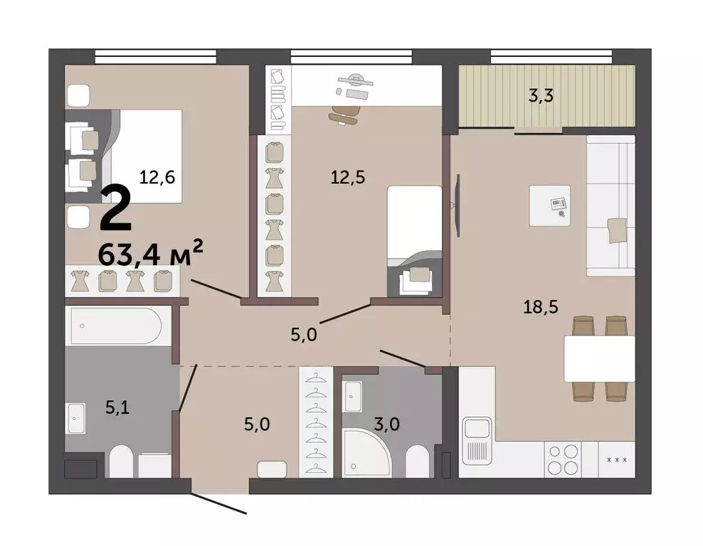 2-комнатная квартира: Екатеринбург, улица Краснолесья, 10/6 (63 м) - Фото 1