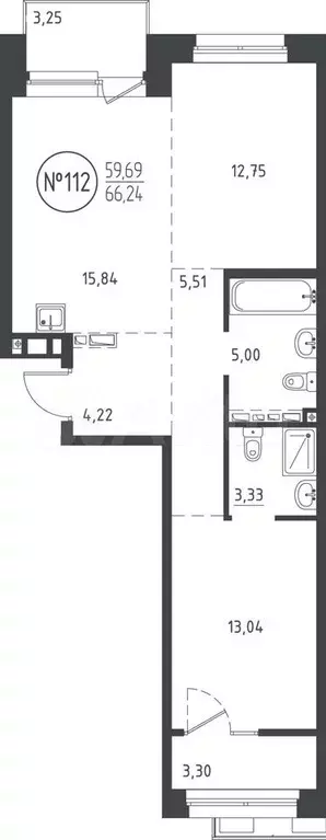 2-к. квартира, 66,5м, 9/10эт. - Фото 1