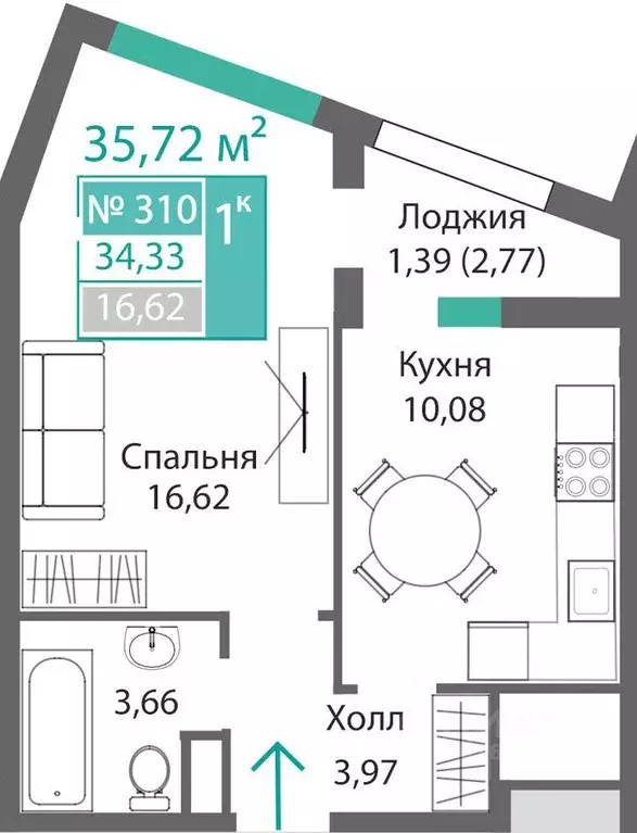 1-к кв. Крым, Симферополь Крымская роза мкр,  (35.72 м) - Фото 0