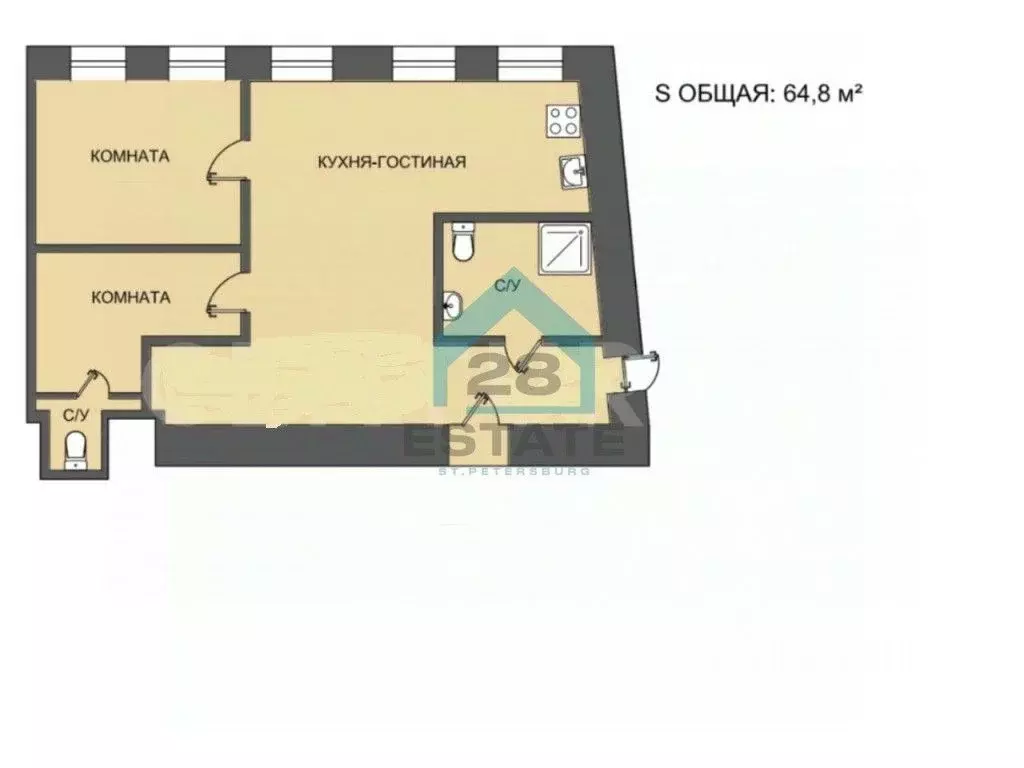 3-к кв. Санкт-Петербург ул. Большая Зеленина, 16 (64.8 м) - Фото 1