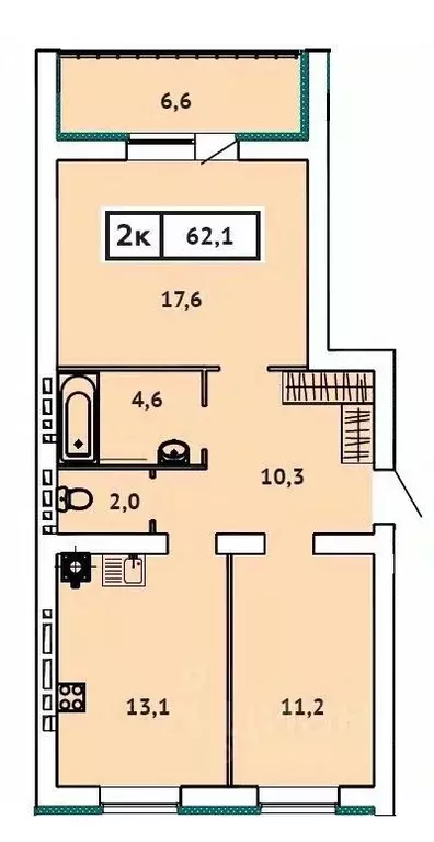 2-к кв. Ивановская область, Иваново ул. 2-я Чайковского, 40 (62.1 м) - Фото 1