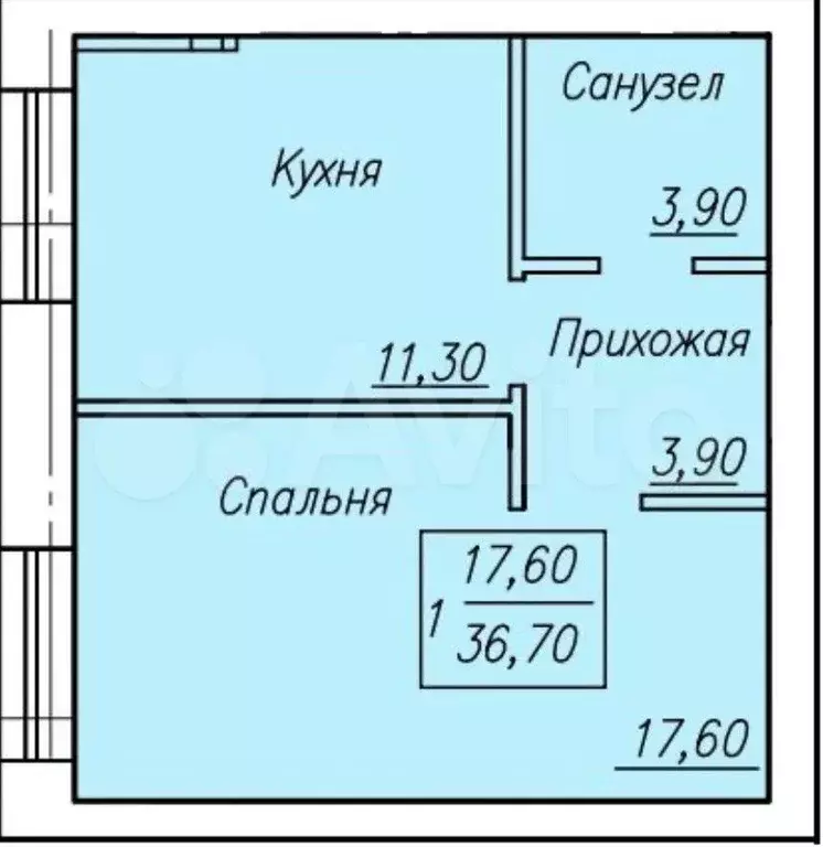 1-к. квартира, 36,7 м, 1/4 эт. - Фото 0