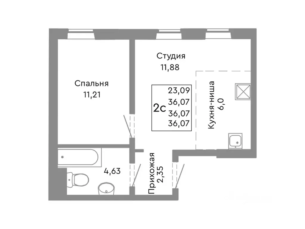 2-к кв. Челябинская область, Челябинск Ярославская ул. (36.07 м) - Фото 0