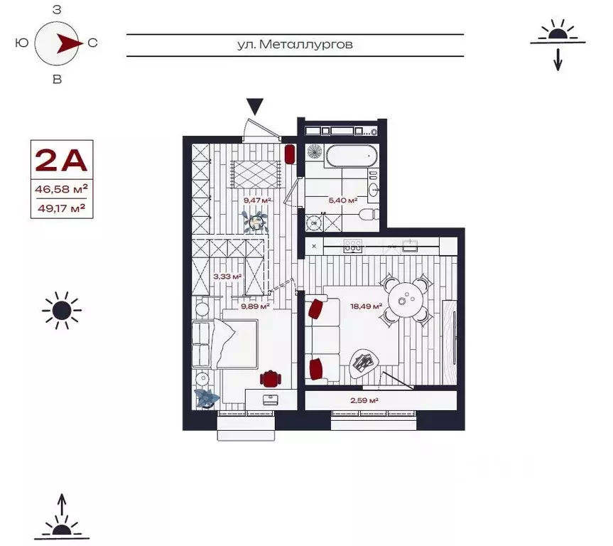 2-к кв. Иркутская область, Братск ул. Металлургов, 10 (49.14 м) - Фото 0