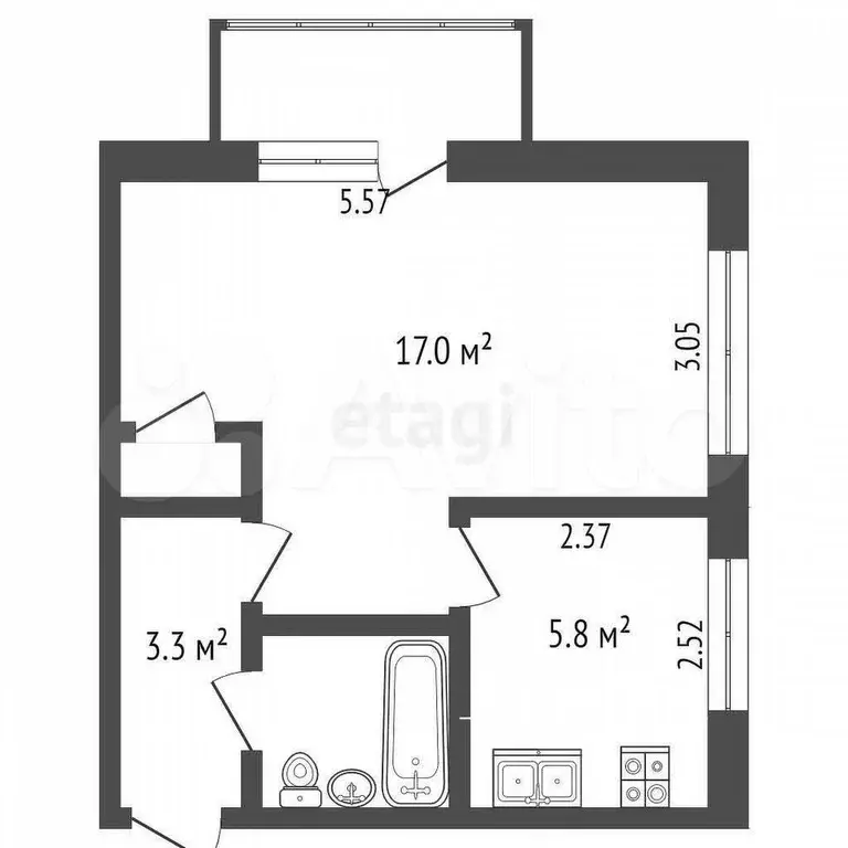 1-к. квартира, 30 м, 4/4 эт. - Фото 0