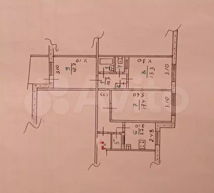 3-к. квартира, 66,8 м, 1/9 эт. - Фото 0