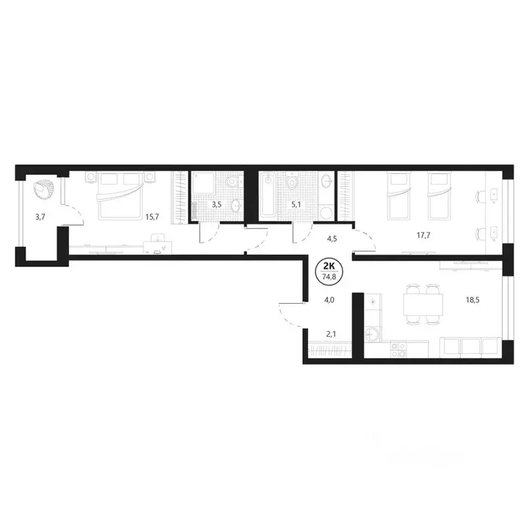 2-к кв. Тюменская область, Тюмень ул. Разведчика Кузнецова, 16 (74.8 ... - Фото 0