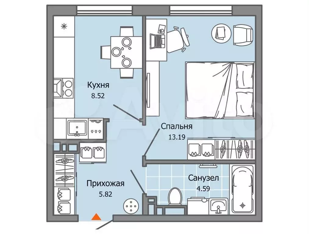 1-к. квартира, 32 м, 2/7 эт. - Фото 0