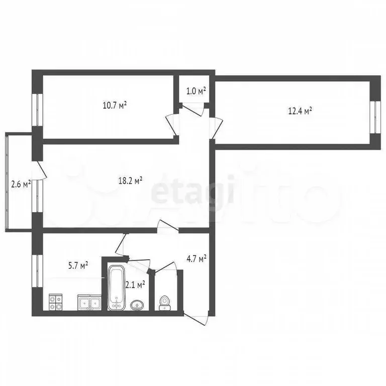 3-к. квартира, 55,7 м, 4/5 эт. - Фото 0