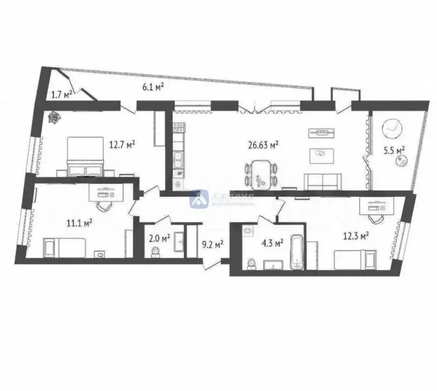 4-комнатная квартира: Дударева, Тюменская улица, 3 (83.7 м) - Фото 1