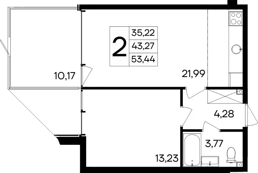 2-комнатная квартира: Прибрежное, Симферопольское шоссе, 177 (53.44 м) - Фото 1