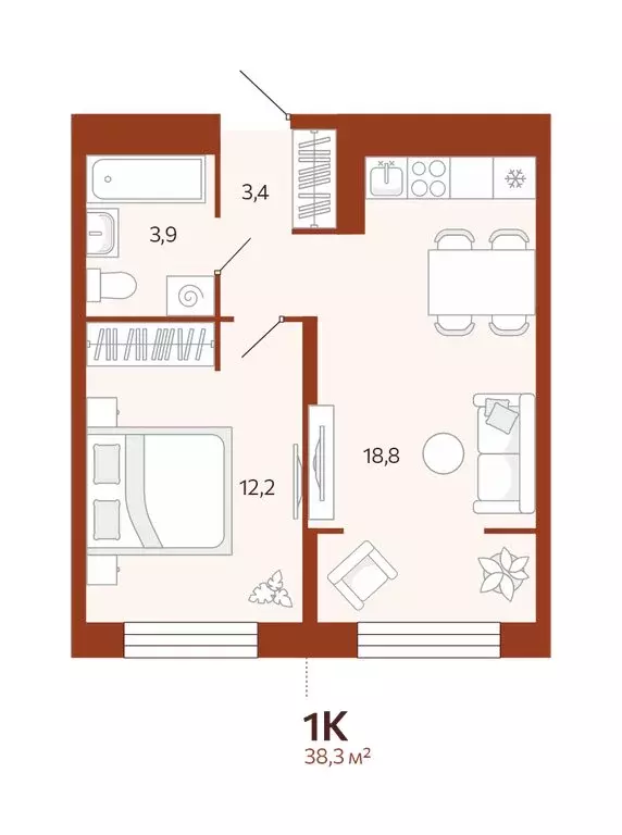 1-комнатная квартира: Тюмень, улица Новаторов, 28 (38.29 м) - Фото 0