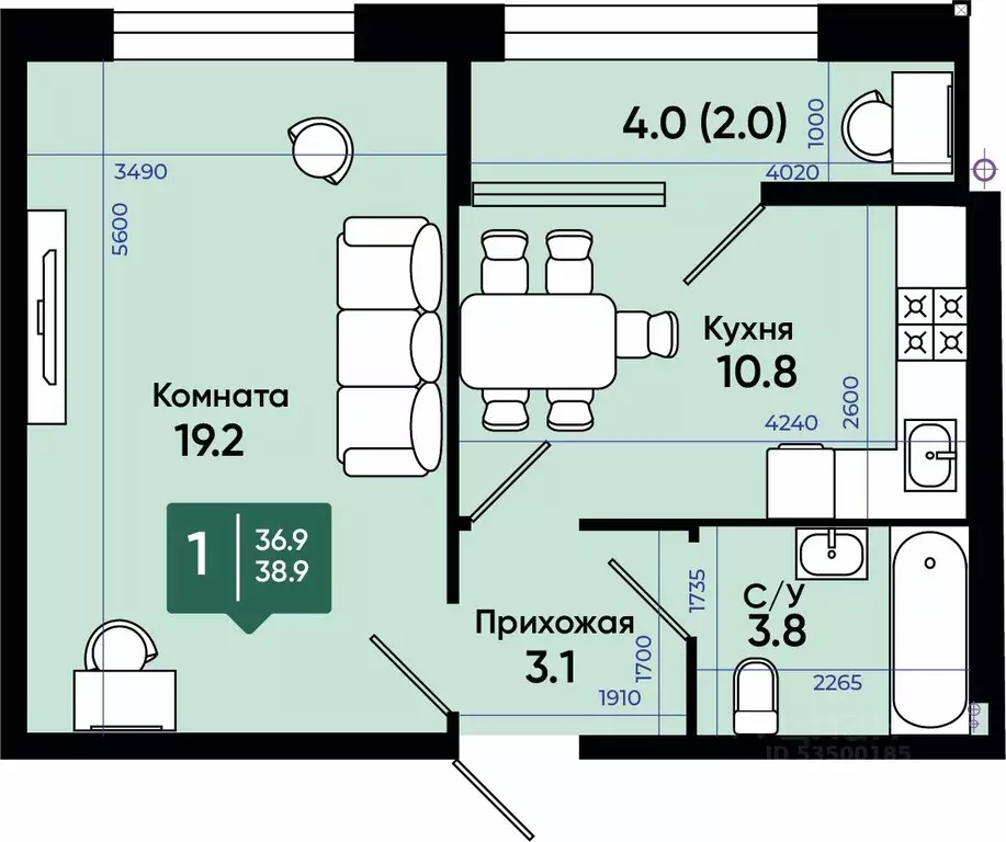 1-к кв. Ростовская область, Батайск ул. Олимпийское кольцо, 36к11 ... - Фото 0