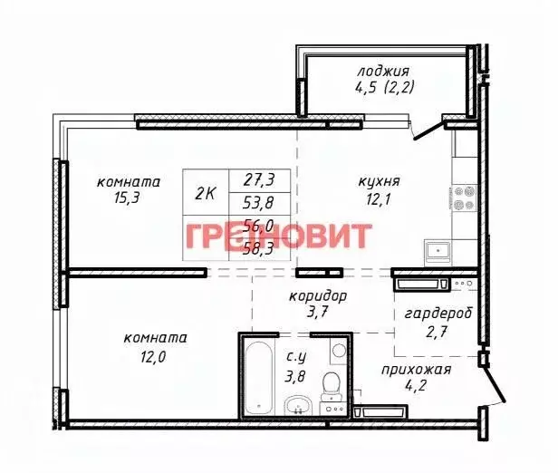 2-к кв. Новосибирская область, Новосибирск ул. Связистов, 162/1 (56.0 ... - Фото 1