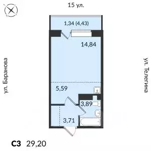 1-к кв. Удмуртия, Ижевск 15-я ул., 13 (29.2 м) - Фото 0