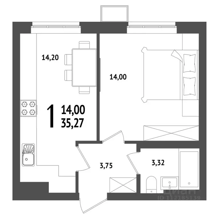 1-к кв. Башкортостан, Уфа Глумилино жилрайон, Холмогоры жилой комплекс ... - Фото 1