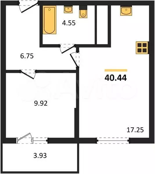 1-к. квартира, 40,4 м, 7/9 эт. - Фото 1