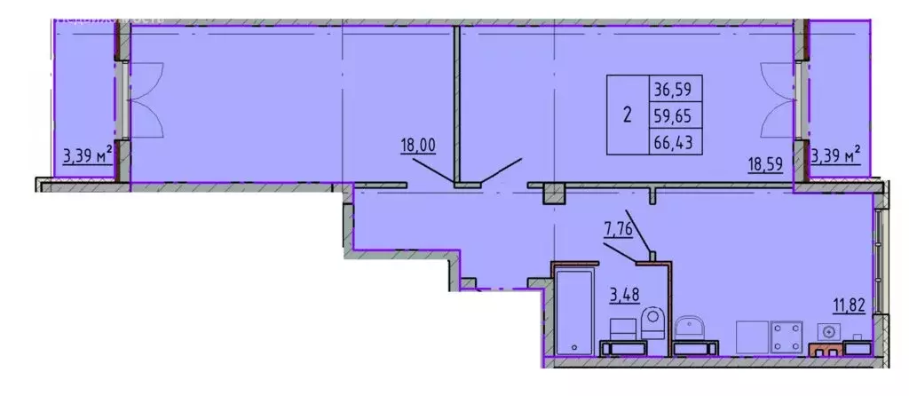 2-комнатная квартира: Шахты, улица Калинина, 10 (66.23 м) - Фото 0