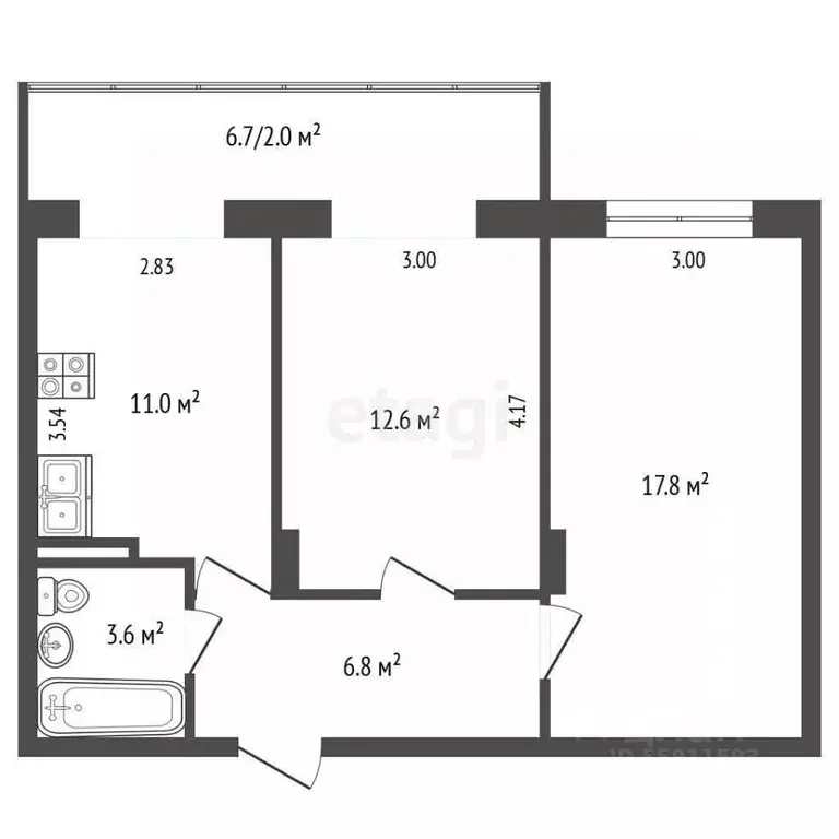 2-к кв. Чувашия, Чебоксары Гражданская ул., 95 (51.3 м) - Фото 2