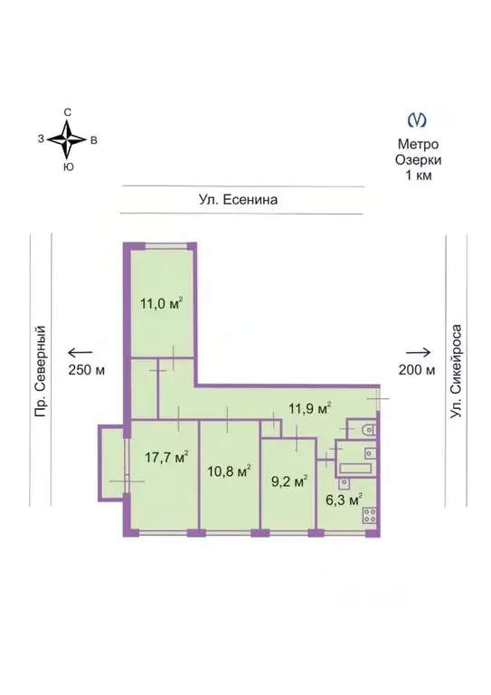 4-к кв. Санкт-Петербург Северный просп., 8К3 (73.3 м) - Фото 1