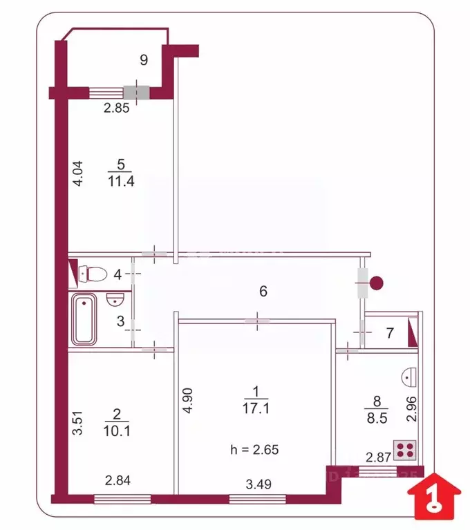 3-к кв. Омская область, Омск ул. Дмитриева, 2/1 (62.9 м) - Фото 1