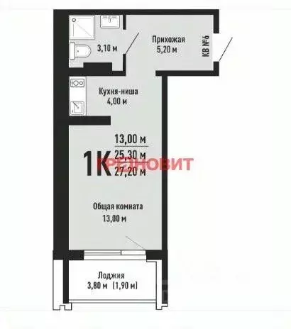 1-к кв. Новосибирская область, Новосибирск ул. Невельского, 3/1 (27.2 ... - Фото 1