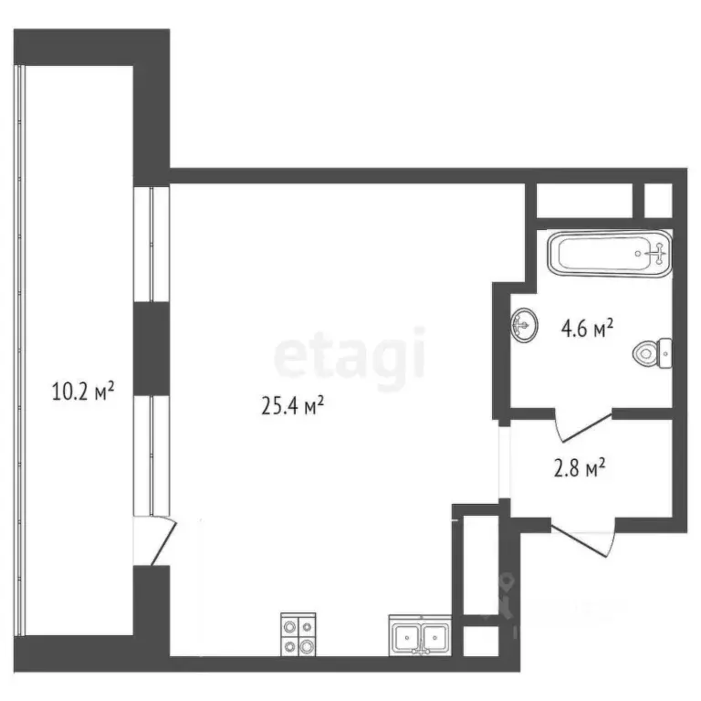 Студия Тюменская область, Тюмень ул. Мельникайте, 2к19 (33.3 м) - Фото 1