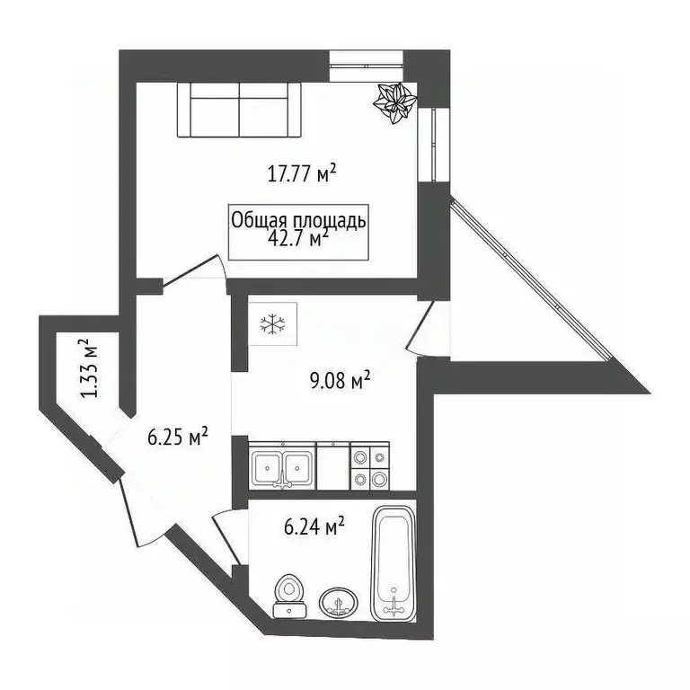 1-к кв. Новосибирская область, Новосибирск ул. Кошурникова, 29/5 (42.7 ... - Фото 1