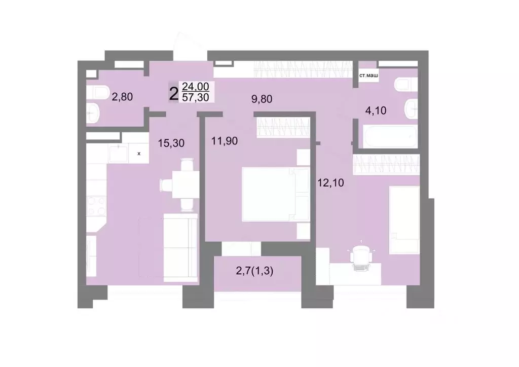 2-к кв. Свердловская область, Екатеринбург ул. Татищева, 102 (57.3 м) - Фото 0