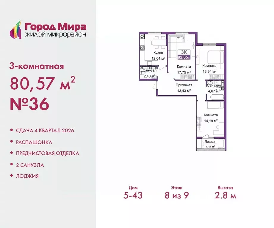 3-к кв. Крым, Симферополь ул. Батурина (80.57 м) - Фото 0