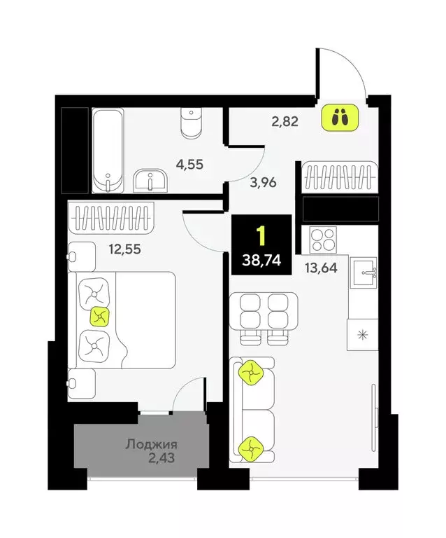 1-комнатная квартира: Тюмень, улица Андрея Приказнова, 1 (36.7 м) - Фото 1