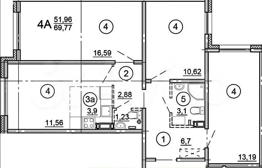 4-к. квартира, 69,8 м, 5/8 эт. - Фото 0