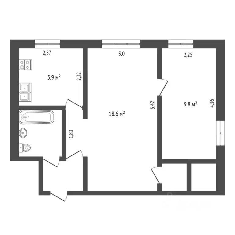 2-к кв. Тюменская область, Тюмень Рижская ул., 51 (40.7 м) - Фото 2