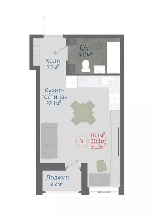 1-к кв. Воронежская область, Новоусманский район, пос. Отрадное ул. ... - Фото 1