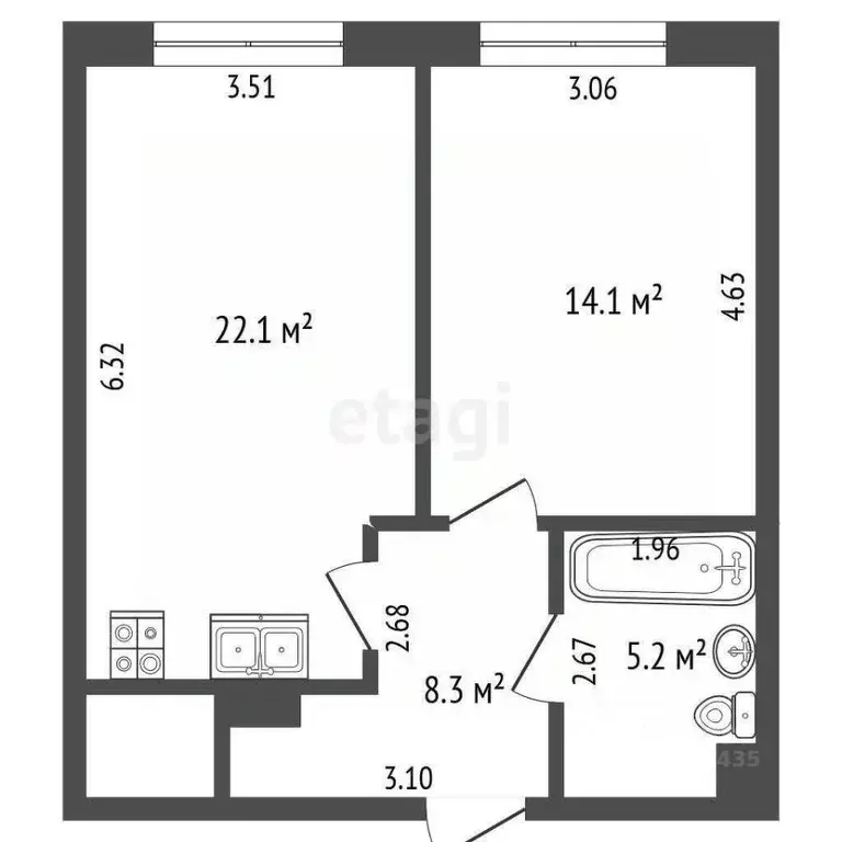 2-к кв. Москва ул. Василия Ланового, 5 (46.1 м) - Фото 2